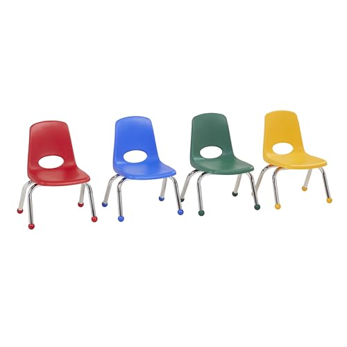 Image of Factory Direct Partners 10 inch School Chairs, Stackable Kids Classroom Chair, Set of 4 - Stacking Preschool Chair with Ball Glides For Daycare and Early Childhood Learning Centers, Assorted Colors