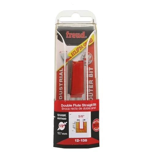 Image of Freud 12-138: 5 /8 inch (dia.) Double Flute Straight Bit with 1 /2 inch shank, 1-1 /4 inch carbide height Red