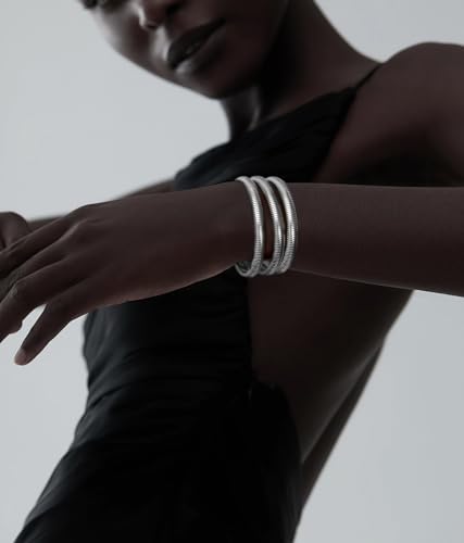 Gold Bangle multi-layer Bracelets for Women Stretchy Stainless steel Link Chain Flexible Wide Wristband Bracelets4