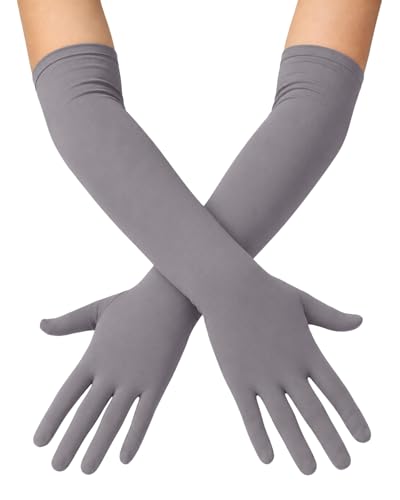 ATHX Mens and Womens Spandex Costume Gloves - 18 Length Stretchy Halloween Cosplay Long Opera Party Gloves (Grey Free Size)