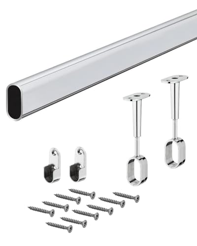 Gedotec Barre d'armoire Ovale Barre de penderie | Tube d'armoire longueur : 1000 mm | 30 x 15 mm acier chromé
