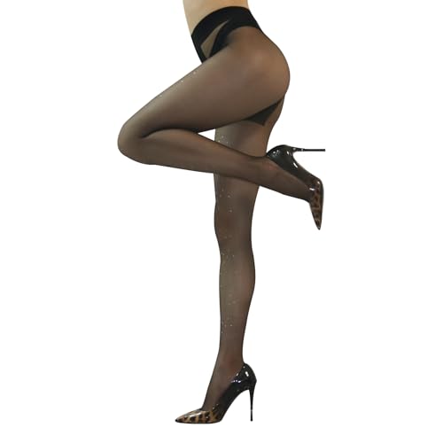 HTRUIYA Women's Sheer Shiny Silk Pantyhose Sexy Sparkle Sheer Tights Rhinestones Shimmery Tights4