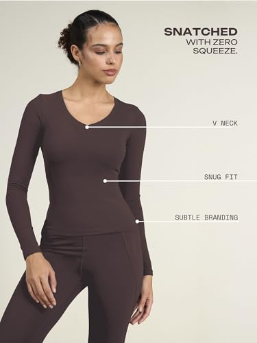 Image of CAVA Sculpt V Neck Top for Women | Snug Sculpted Fit, Long Sleeves, Flattering V Neckline, Minimal Branding, Everyday Activewear Tee