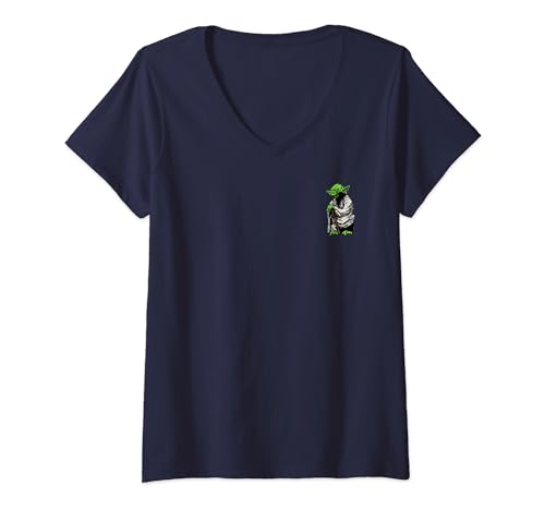 T-shirt Star Wars Yoda col V pour femme motif portrait discret sur la poitrine