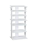 Kebuz House Vertical Shoe Rack, 7 Tier Shoe Storage Organizer with Hooks, Entryway Shoe Tower，Vertical Shoe Organizer，Vertical Shoe Organizer，White