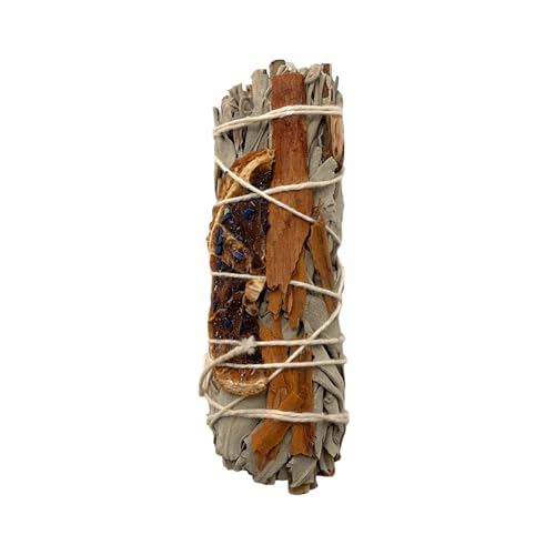 VIE Pack of 1 White Sage Smudge Stick 4” with Cinnamon & Orange – Hand-Tied Sage Stick for Energy Cleansing, Meditation, Protection, Spiritual Healing & Home Fragrance – Natural & Sustainably Sourced