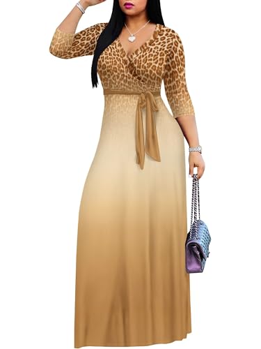 Image of PinkPatty Plus Size Dresses for Curvy Women V Neck Flowy Long Sleeves Wrap Maxi Dress Travel Vacation Outfits