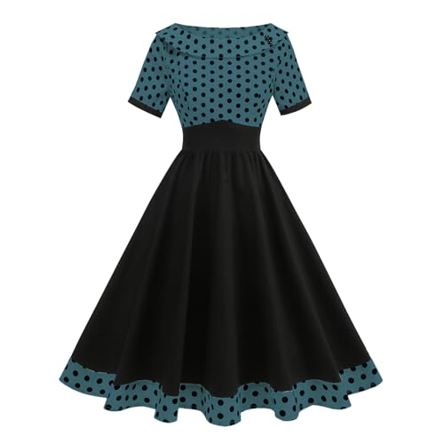 Odizli Rockabilly Kleider Damen Vintage Retro 50er Jahre Audrey Hepburn Petticoat Kleid Kurzarm Polka Dot Swing Coctailkleid Festlich Hochzeit Party...