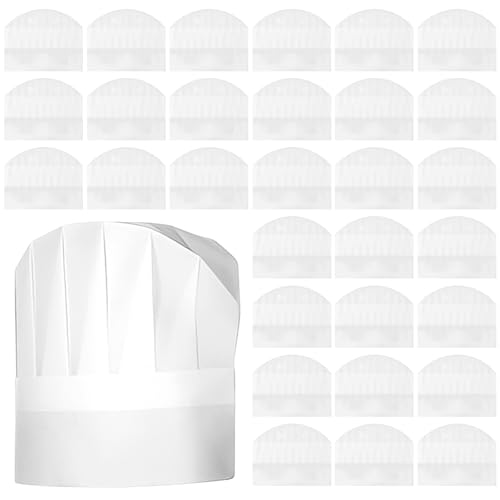 LDHHYH 100 Pack Disposable Paper Chef Hats 9 Inch White Non-Woven Chef Hats Adjustable Chefs Hat for DIY Home Kitchen Baking and Party Favors