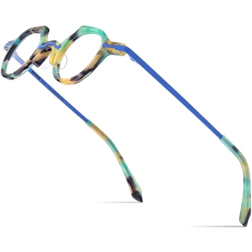 Image of HEPIDEM Acetate Glasses Frame Alloy Temple Men Small Retro Round Eyeglasses Women Optical Spectacles