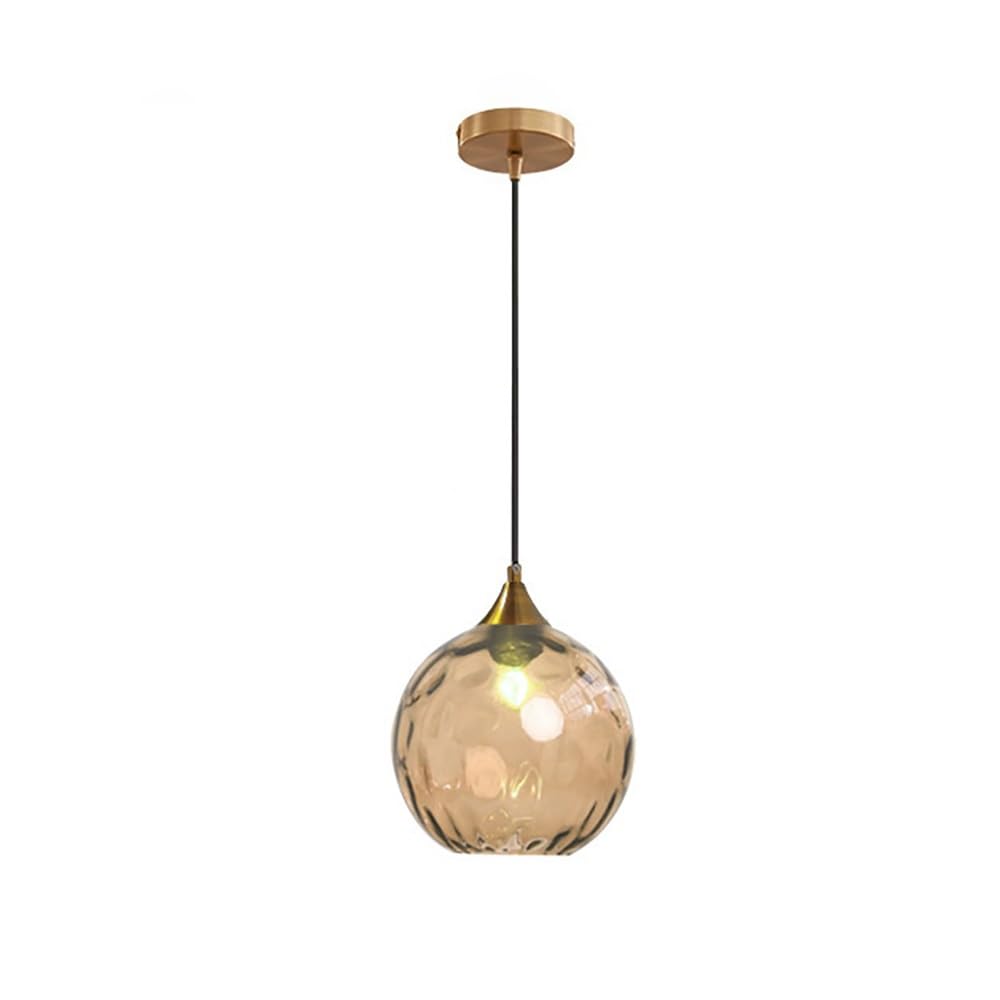 COSRUB Vintage Globe Hanging Light Fixture, Small Hammered Glass Pendant Lamps Mid Century Water Chandelier for Cafe Bedside Bar Living Room(Amber)
