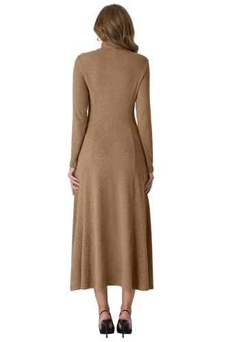 GRECERELLE Women's 2025 Fall Winter Casual Mock Neck Long Sleeve Flared Maxi Sweater Dress with Pockets (XS - 3XL)