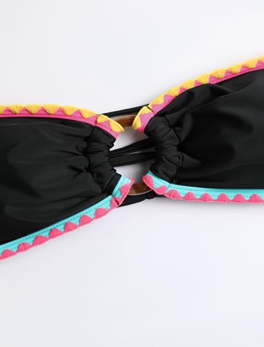 Image of ZAFUL Women's Bandeau Bikini O Ring Strapless Tie Back High Cut Two Piece Swimsuit Bathing Suits