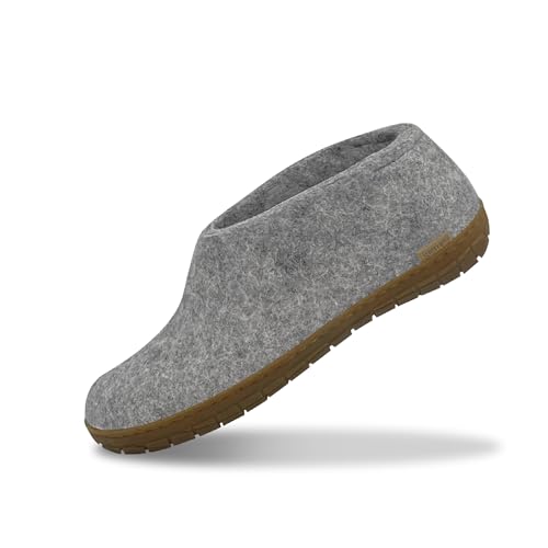 Glerups 100% quality wool mix Shoe Slipper with rubber sole - Unisex - Grey