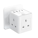 Plug Extension Socket with 4 USB, 3 Way (13A/3250W) Multi Plug Adapter UK, USB Wall Plug Charger, 3 Pin Plug Expander for Home, Office,Travel