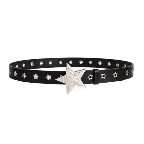 Star Buckle Steel Waist Belt Punk Style Willow Nail Star Porous Not Wide Leather for Youth Young Girls