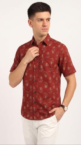 Image of BLOCKS OF INDIA Cotton Hand Block Print Half Sleeves Summer Shirt for Men