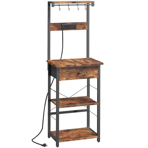 MAHANCRIS レンジ台 レンジラック キッチンベイカーラック 引き出し付き 電子レンジ台 収納ラック レンジボード 4つのSフック付き キッチン リビング ダイニングに最適 ブラウン BRHR4801