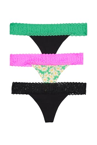 Bonds Women's Underwear Thong Pack, Lace-top Icons Panties for Women, Stretchy Cotton-blend, Low-rise Underwear, 3-pack