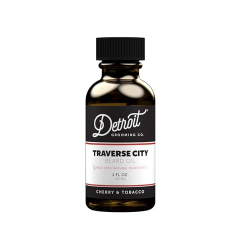 Detroit Grooming Co. Beard Oil | Hydrating & Nourishing Formula with Vitamin E | Cherry & Tobacco • Traverse City (1 oz)