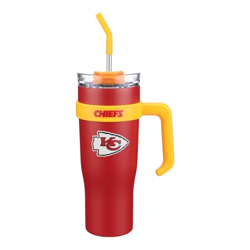 Image of The Memory Company Officially Licensed 46oz Team Color Slim Tumbler with Straw and Handle, Kansas City Chiefs