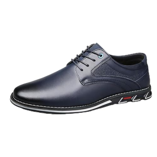 Mens Casual Dress Shoes Casual Sneakers for Men Simple Plain Toe Lace-Up Flats for Work Comfortable Business Casual Attire Size 7.5 Blue