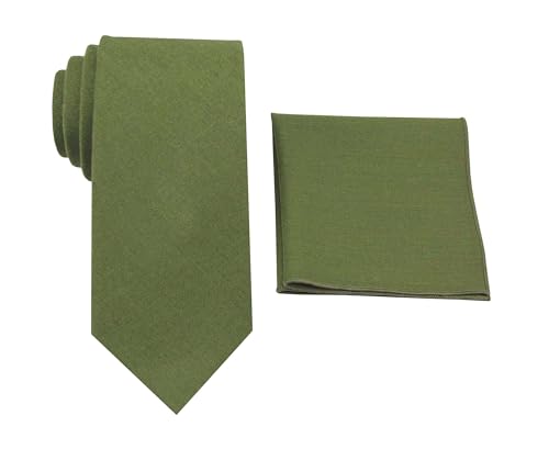 Image of Mens Linen Tie Set - Solid Necktie with Pocket Square