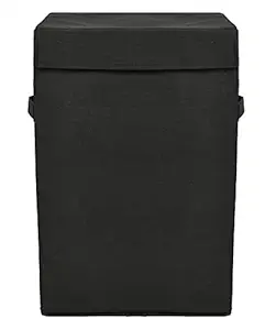 Kuber Industries Non-Woven Laundry Basket, Clothes Hamper For Laundry Closet, Bedroom, Bathroom With Lid & Handles (Black)-44KM0190