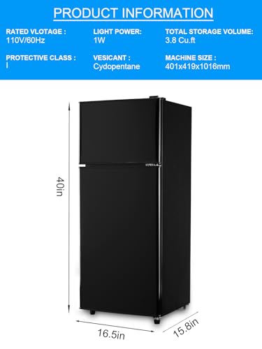 Image of F.W.WOOLWORTHS Refrigerator with Freezer 3.8 Cu.Ft Black | 7 Level Temp Adjustable Thermostat, Compact Fridge with 2 Doors for Office, Kitchen, Dorm and Bedroom, Black