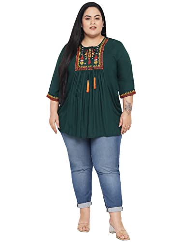 Image of Indietoga Women's Plus Size Rayon Embroidery Tops (2XL to 7XL)