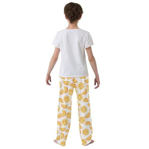 ZZXXB Summer Orange Boys Long Pants Soft Trousers Elastic Waist Kids Lounge Bottoms with Pockets S-XL3