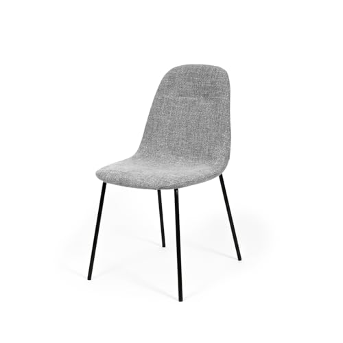 Genérico Pack 4 Sillas de Comedor Paola, Silla de Comedor Acolchada Color Gris con Patas Metálicas Negras, Diseño Contemporáneo Tapizado