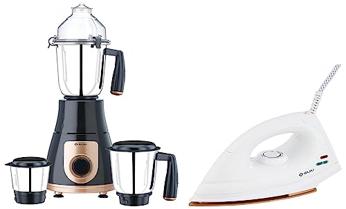 Bajaj GX-3701 750W Mixer Grinder with Nutri-Pro Feature, 3 Jars, Black & Bajaj DX-7 1000W Dry Iron with Advance Soleplate and Anti-bacterial German Coating Technology, White
