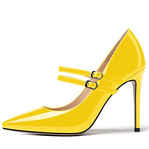 MERRORI Women's Party Slip On Patent Solid Pointed Toe T Strap Sexy Stiletto High Heel Pumps Shoes 4 Inch2