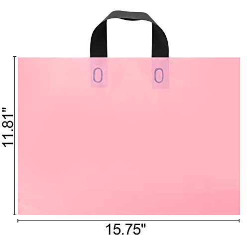 Genenic 50 Pack Plastic Shopping Bags with Handles, Matte Pink Reusable Bags for Packaging Products, Groceries, Small Business, Valentine Gift (11.81\" x 15.75\")