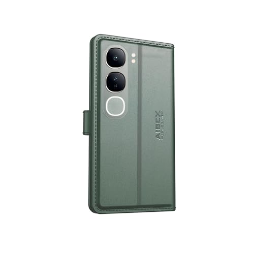 Image of AIBEX Compatible for Compatible for Vivo Y300 5G Flip Cover Leather Finish with Magnatic Closure | Inside TPU with Card Pockets | Wallet Stand | Complete Protection Flip Case -Green