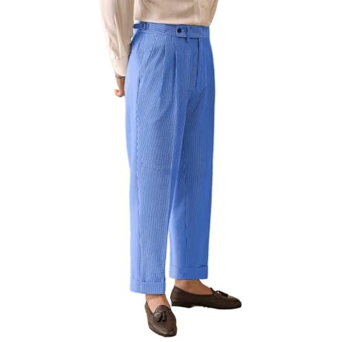 SevenBoy Men's Dress Pants Striped Seersucker Trousers Regular Fit Business Suit Pants