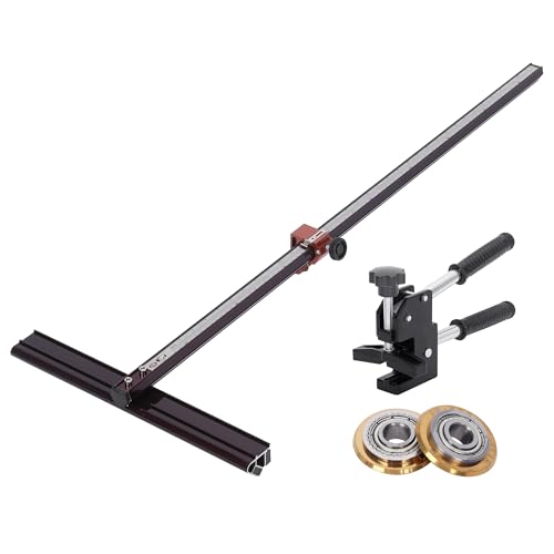 Portable Tile Cutter Hand Tool with Running Plier, Professional Porcelain Ceramic Manual Tile Cutter Tool Kit, 35.4In Shaped Glass Cutting Tool, Hard Steel Inch&Male Scale, 2Pcs Cutting Blades