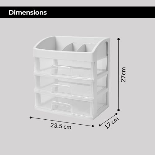 Image of ALOXE Makeup Organisers & Storage Box | Space Saving Makeup Organizer Stand for Dressing Table & Skincare Storage (3-Tier White)