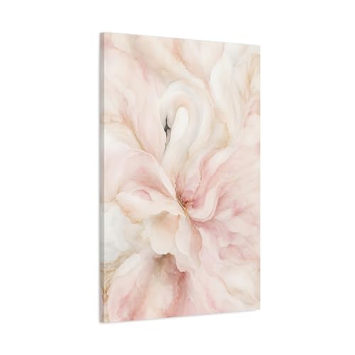 Toile abstraite cygnes rose et or pour habiller un grand mur vide