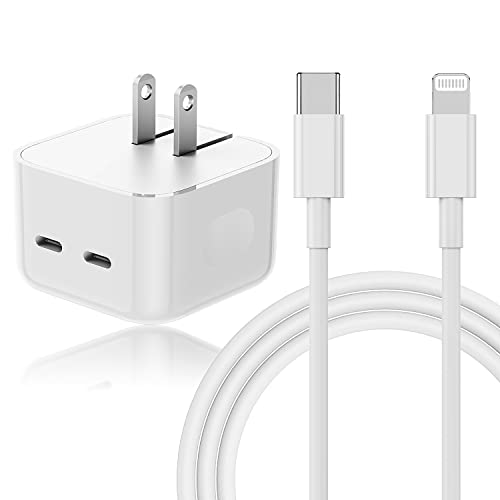 35w Dual USB-c Port Compact Power Adapter for iPhone iPad Apple Watch, Dual Apple USB C Power Charger Block+6ft C to Lightning Cable,Apple Brick World Travel Adapter Kit for iPhone14/13/12/11Pro/XR/X