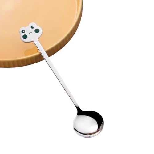 Dessert Spoon with Animal Designs, Stainless Steel, Mirror Finish, Smooth Edge, Durable and Rust-Resistant, Stylish Utensils (Frog)