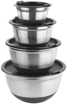 Imperial Home Juego de 4 cuencos alemanes de acero inoxidable para mezclar alimentos con tapas y base de silicona antideslizante