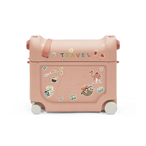 Image of Stokke Jetkids Bedbox - Kids Ride-On Suitcase & Travel Bag, Helps Your Child Relax & Sleep on The Plane, Approved by Airlines, Swivel Wheels, Adjustable Strap - Coral Pink