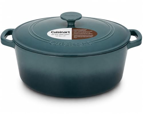 Image of Cuisinart Chef's Classic Enameled Cast Iron Dutch Oven with Lid, Porcelain Enameled Interior, Oven Safe, Induction Compatible, 7-Quart, Round, Teal Gradient