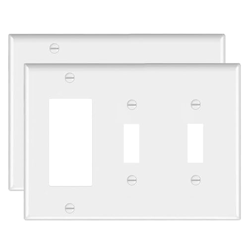 Combination Double Toggle Rocker Light Switch/Single Decorator Outlet Wall Plate,Smooth Face, White,3-Gang Standard Size 4.50