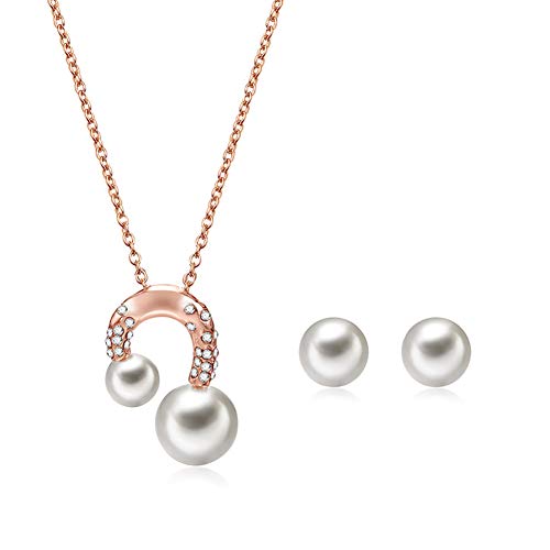 Preisvergleich Produktbild Meigold Halskette Ohrring Set Geometrische Anhänger Halskette Perlenkette Diamant Hochzeit Zubehör 1 * Halskette Ohrringe