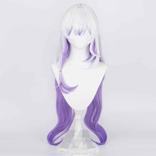 Image of Anime White Gradient Purple Wigs with Bangs Women Long Straight Wig Layered Haircut COS Game Black SwanWigs Halloween,Christmas,Comic con,Game Show,Party