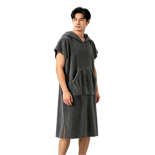 お着替えポンチョ サーフポンチョ タオル 着替えタオル サウナポンチョ 速乾吸水 マイクロファイバー フード付き ポケット付き ダイビング スイム 男女兼用 お風呂上りに (ダークグレー)