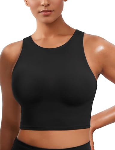 Sports Bras for Women, Supportive Longline High Neck Sports Bra Push Up Workout Built in Bra Crop Tank Tops